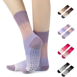 SET OF 5, YOZHAKOU Pilates Grip Yoga Socks with Grips for Women, Colorful Non Slip Crew Athletic Socks for Barre, Anti-Slip Design.