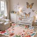 Lahome Floral Washable Rugs, 4X6 Pink Rugs for Bedroom Girls Ultra-Thin Soft Living Room Rug, Non-Slip Stain Resistant Boho Throw Carpet for ‎Nursery Office Flore, Light Pink