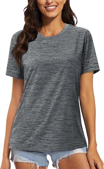 MAGCOMSEN Women's Workout Shirts Crewneck Short Sleeve Moisture Wicking Lightweight Tops for Gym Athletic Sports, Small