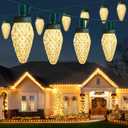 Brightown C9 Christmas Lights Outdoor, 114FT 150 LED Warm White String Lights with Timer, 8 Modes, Plug-in UL Listed Waterproof Connectable Christmas Tree Lights for House, Roof, Garden, Patio Decor