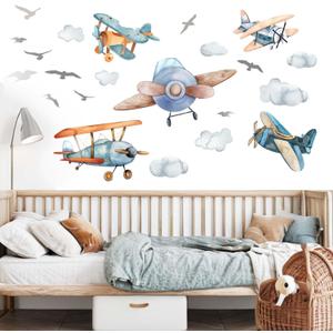 Airplane Wall Stickers - Aircrafts Wall Decals - Kids Baby Boys Nursery Children Daycare Bedroom Playroom Wall Decor