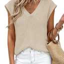 PRETTYGARDEN Women's Cap Sleeve Sweaters Vest Summer Tops | Lightweight Knit, Crochet V Neck, High Low Split Hem, Loose Fit, Tank Shirt, Casual Trendy, Beach Vacation, Going Out Outfits, Medium