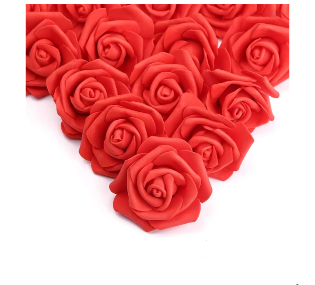 IPOPU 100 Pcs Artificial Flowers Roses Flower Heads Coral Red Foam Fake Roses for DIY Craft Wedding Centerpieces Arrangements Party Baby Shower Cake Decor Home Decorations (Red, Stemless)