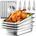 1/1 Full Size Hotel Pans with Lids | 4" Deep (4 Pack) | 4 Kitchen Tongs