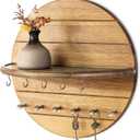 Rebee Vision Pine Wood Key Holder Wall Mount - Farmhouse Key and Mail Holder for Wall with Hooks and Decorative Wall Shelf - Perfect for Apartment Essentials in Your Home Decor (Yellow)