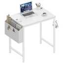 Lufeiya Small White Desk for Small Spaces, 24 Inch Kids Girls Study Writing Mini Desks for Bedroom, Simple Modern Laptop PC Little Side Table with Storage Bag Headphone Hook, White