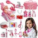 Toy Doctor Kit for Toddlers, Kids Dentist Play Set with Dentist Chair, Doll Toy, Stethoscope, Large Carrying Storage Bag, Dental Accessories, Pretend Doctor Play Medical Gift Kit for Girls(Pink