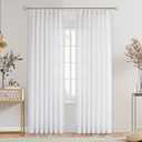 Central Park White Pinch Pleated Sheer Curtain Panels Textured Window Treatment Drape Farmhouse Rustic for Living Room Bedroom, 40"x95"x2