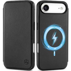 SHIELDON Genuine Leather Slim Wallet Case for iPhone Air 6.5-inch 2025 | Magnetic Closure | Wireless Charging | RFID Blocking Credit Card Holder | Folio Protective Phone Cover | Black