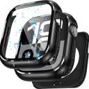 Goton AntiCrack Metal Case for Apple Watch Series 11/10 46mm Screen Protector, HD Tempered Glass, Daily Water-Resistant Alloy Bumper with Ceramic-Style Back Cover for iWatch 46 mm, Black