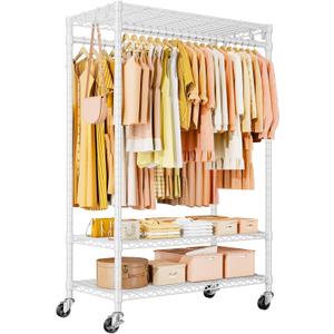ULIFHOME P7 Rolling Clothes Rack, Clothing Racks for Hanging Clothes, Heavy Duty Garment Rack with Wheels, 3 Tiers Freestanding Portable Closet Rack 45''W 20.5''D 80.5''H, Max Load 480 lbs, White