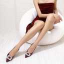 Women's Slingback Kitten Heels Closed Pointed Toe Dress Shoes with Rhinestone Wedding Party Pumps Patent Leather Dating Working (7.5, Burgundy Red)