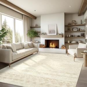 9x12 Area Rugs for Living Room Washable, Moroccan Large Rug for Dining Room Bedroom Carpet Non Slip 9 by 12 Indoor Vintage Nursery Home Office Beige