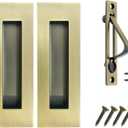 Pocket Door Pull and Edge Pull Antique Brass Set, 6Inch Handles Hardware Latch,Recessed Finger Flush Pulls,for Closet,Sliding,Barn Door