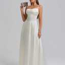 KUTUMAI Satin Maxi Dress Spaghetti Strap Lace Up Long Formal Dresses for Women Wedding Guest Cocktail Evening Prom (XL)