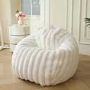 MEGO Fluffy Faux Rabbit Fur Bean Bag Chair Cover(No Filler), Ivory Shaggy Fuzzy Striped Stuffed Animal Storage Beanbag, 3FT Large Furry Ribbed Bean Bag Cover for Bedroom Living Room, Anti-Slip, Beige