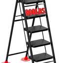 5 Step Ladder, Foldable Step Stool with Wide Anti-Slip Pedal & Thick Rubber Feet, Cushioned Handle, Safe-Lock Design, Folding Portable Ladder for Multi-Purpose, 800lb, Black Red