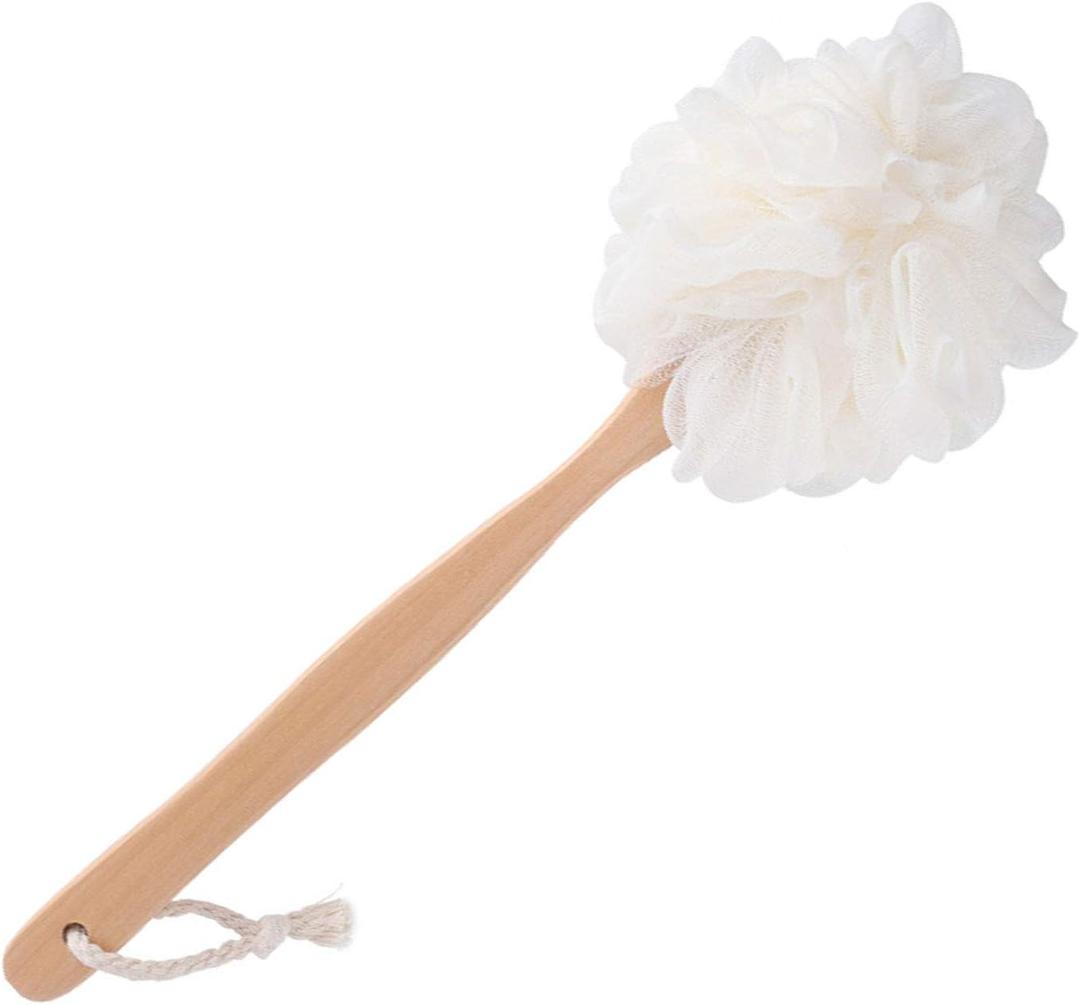 Bath Brush Long Handle for Shower, Loofah on a Stick, Soft Mesh Loofah for Skin Exfoliating, Shower Brush for Men and Women, White