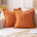 MIULEE Orange Pillow Covers 18x18 Inch with Splicing Set of 2 Super Soft Boho Striped Fall Pillow Covers Corduroy Broadside Decorative Textured Throw Pillows for Couch Cushion Livingroom