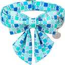 UP URARA PUP Summer Dog Collar with Bow Tie, Comfortable Cotton Dog Bowtie Collar, Cute Plaid Dog Collar for X-Large Girl Boy Dog, Holiday Blue Pet Collar with Durable Metal Buckle, XL