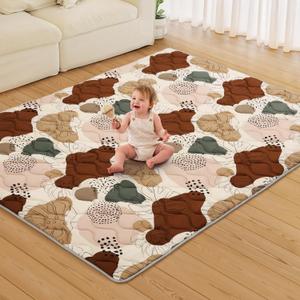 Blissful Diary Baby Play Mats for Floor, 71x59 Inch Extra Thicker & Large Soft Cushioning Foam Playmats for Babies and Toddlers, Foldable Washable Baby Crawling Mat for Playpen, Boho Design