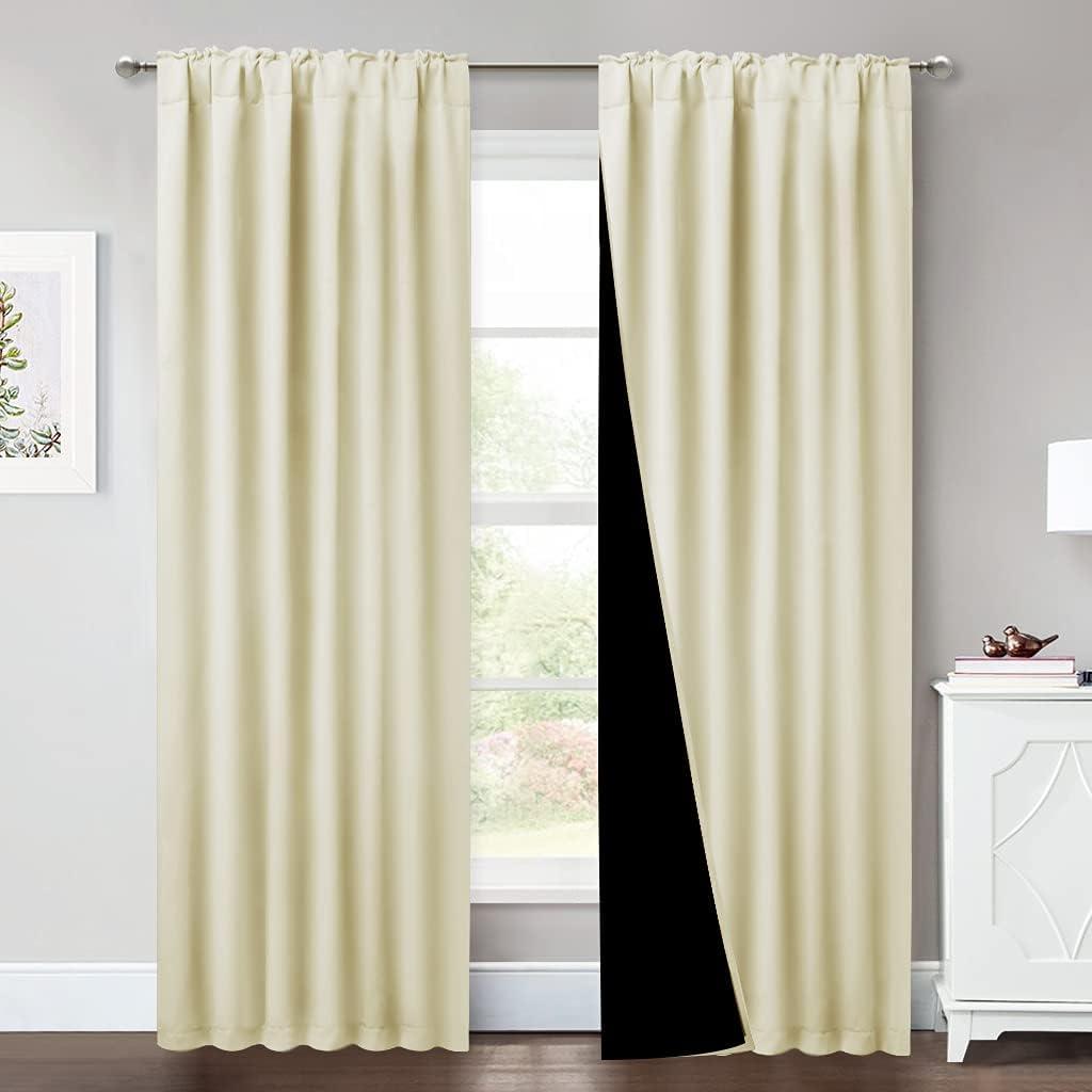 NICETOWN Living Room Completely Shaded Draperies, Privacy Protection & Noise Reducing Drapes for Laundry, Black Lined Insulated Window Treatment Curtains for Home Decor (Beige, 2 Pieces, W52 x L84)