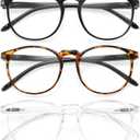 IBOANN Chic & Comfy Blue Light Glasses for Women - 3-Pack Round Frames, Screen-Ready Style with UV Protection Coating (B119 Light Black & Leopard Yellow Mix& Tranparent)