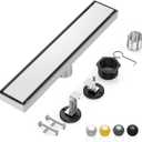 DLONE Linear Shower Drain | 18" AISI 304 Stainless Steel Shower Drain, Brushed Nickel Linear Drain with Tile Insert Panel & Adjustable Feet, Long Rectangle Shower Floor Drain in Bathroom, Balcony etc