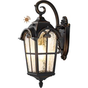 EDISHINE Dusk to Dawn Outdoor Wall Lights, 20.4" Large Size Exterior Lantern Fixture, Porch Lights Wall Mount, Roman Wall Lamp, Waterproof Outside Wall Sconce for Front Door Garage, Black