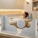 2-Pack Gray All-Silicone Bathtub Splash Guards. | No-Glue Corner Water Stopper with Secure Suction Cups, Easy On/Off Bath Tub Leak Proof Barrier for Walk-in Showers.