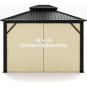 Gazebo Universal Replacement Privacy Curtain  Hugline 10' x 10' Gazebo Side Wall Outdoor Privacy Panel with Zipper (Beige)