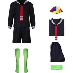 Adults Chavo Costume Stripe T-Shirt Pants Suspenders with Hat Sets Cosplay Uniform Outfits (Small, Black)