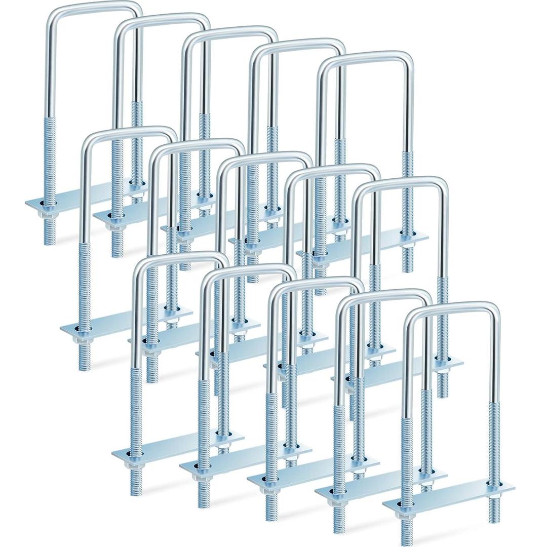 Dunzy 15 Pcs Square U Bolts Zinc Plated, Heavy Duty Carbon Steel U Bolt Industrial and Scientific Supplies for Boat Trailer Tube, Rectangular Wood and Metal Objects (3/8'' X 3'' X 7'')