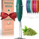 Elementi Matcha Whisk & Frother Set - Powerful Electric Matcha Mixer for Powder, Easy to Use Electric Whisk Kit - Craft Effortless Lattes with the Elementi Milk Frother Wand & Wisk (Emerald Green)