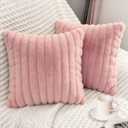 Bunliuys 2 Pack Pillow Covers, 20x20 Faux Fur Square Throw Pillow Covers for Living Room Decorations Throw Pillow Case, Throw Pillow Cover Cushion Cover for Home Sofa Bedroom Car, Pink