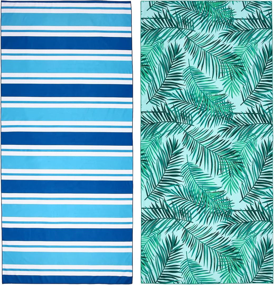 2 Pack Microfiber Beach Towel, Oversized Microfiber Pool Towel 75x 35, Sand-Free Beach Towel, Quick Drying Camping Towel, Super Absorbent Bath Blanket, Soft Breathable and Lightweight