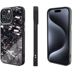 Genuine Forged Carbon Fiber Case for iPhone 15 Pro Max, Military Grade Drop Protection, Shockproof Phone Cover with Aluminum Alloy Buttons and Camera Frame - Glossy Blue