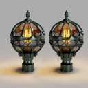 Globe Outdoor Lamp Post Lights for Driveway Yard Patio Garden, Aluminum Waterproof Exterior Pier Mount Lamp, Round Pole Lantern Outside Lawn Post Lighting Fixtures for 3" Pole Fence Deck, 2 Pack