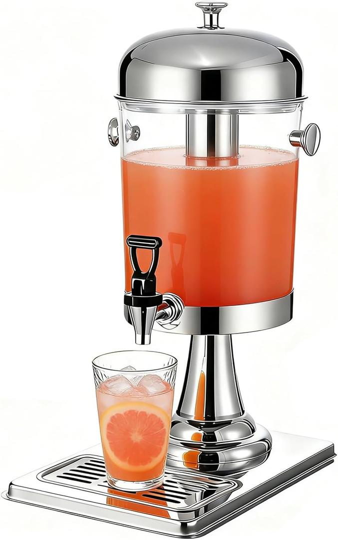 2.2 Gallon Iced Beverage Drink Dispenser, Stainless Steel Water Jar with Stand, Iced Beverage Drink Dispenser for Parties, Commercial Hot Cold Juice, Hot & Cold Drinks