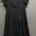 MisShow Long Formal Dresses for Women Elegant V Neck Wrap Ruffle Cocktail Wedding Guest Dress Evening Party Gown, L