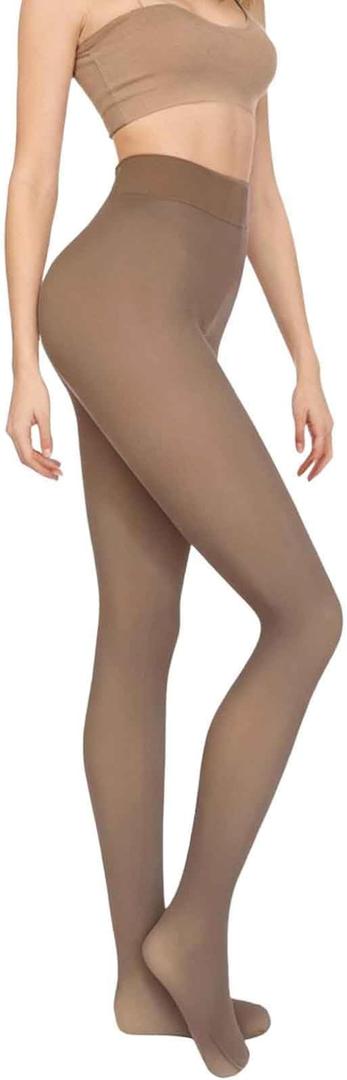 Fleece Lined Tights Women, Fake Translucent Pantyhose Sheer Warm Leggings, Thermal Thick Tights for Women L