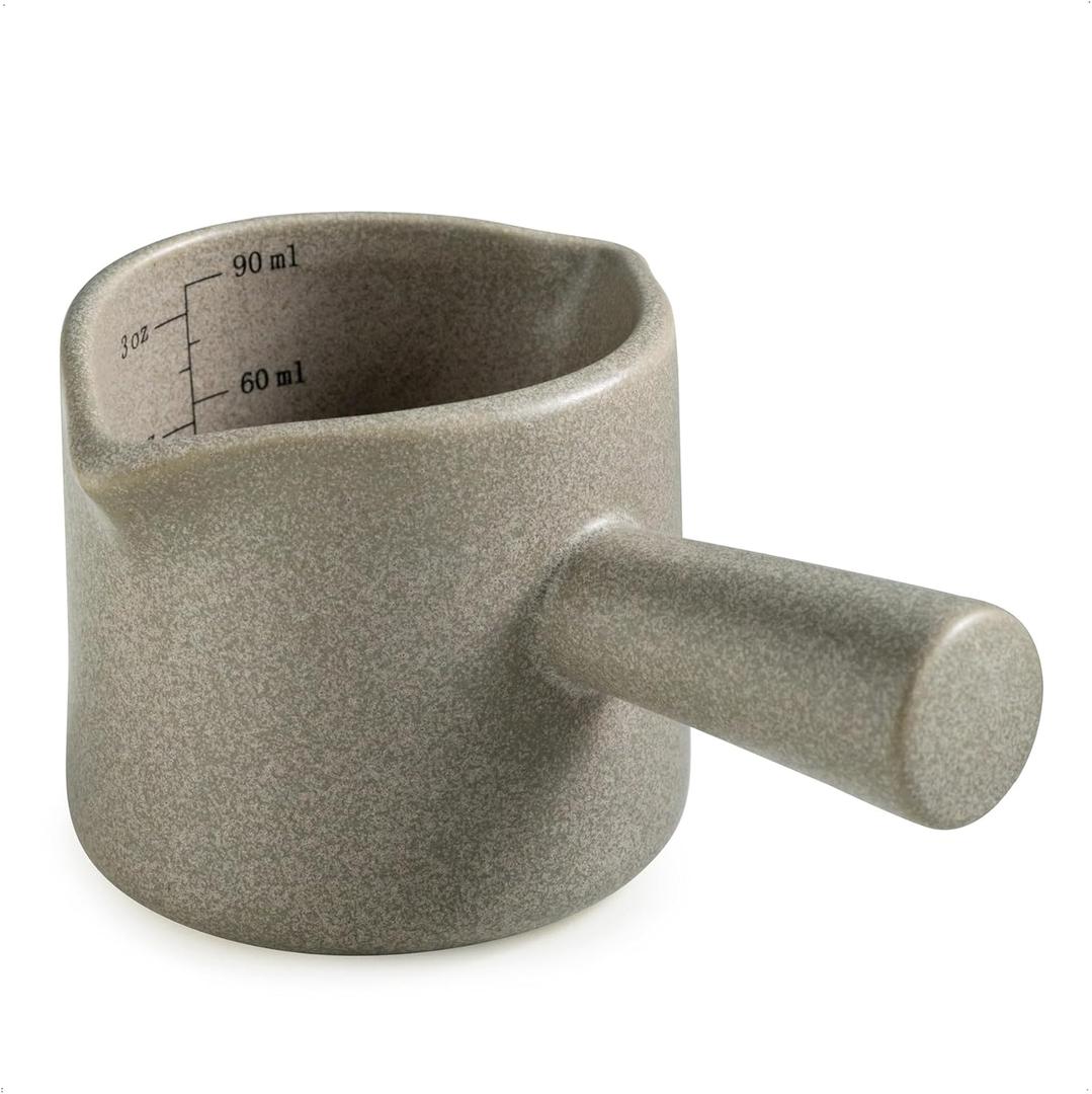Measuring Cups Ceramic, Double Spouts Espresso Cup with Handle, Coffee Measuring Cups, Espresso Shot Milk Cup Pitcher 90 Ml, Gray