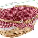 2 PCS Natural Wicker Basket with Double Handles and Washable Gingham Liner, Small Hand Woven Gifts Basket Empty for Easter, Picnics, Gifts, Home Decor, Candy Fruit Storage, 13 x 9 x 4.7 Inch