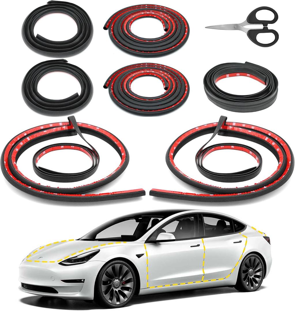 Car Weather Stripping for Tesla Model 3, Soundproof Seal for Wind Noise Reduction, Door & Trunk & A/B Pillar Rubber Seals