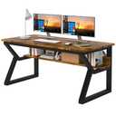 Aevum azn 55 inch Computer Desk with Storage Shelf, K-Shaped Office Desk with Sturdy Metal Frame, Writing Gaming Work Desk with Waterproof Surface for Home Office & Bedroom, Rustic Brown 20"D x 55"W x 28.5"H