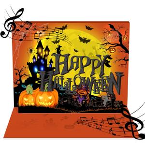 2 x 3D Pop Up Happy Halloween Card, 3D Greeting Pop Up Halloween Card with Light and Music, For Lover, Friends, Family, Colleagues, Includes Message Card and Envelope