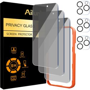 Ailun 3 Pack Privacy Screen Protector for iPhone 16 Pro Max [6.9 inch]+ 3 Pack Camera Lens Protector,Dynamic Island Compatible,Anti Spy Tempered Glass[9H Hardness]-HD