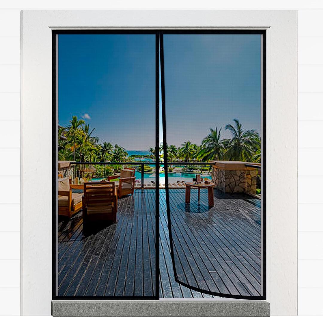 Magnetic Screen Door for 72"x80" French Door, Durable Fiberglass Double Door Screen Mesh Curtain Fits Door Opening up to 70" x79 Keep Bugs Out