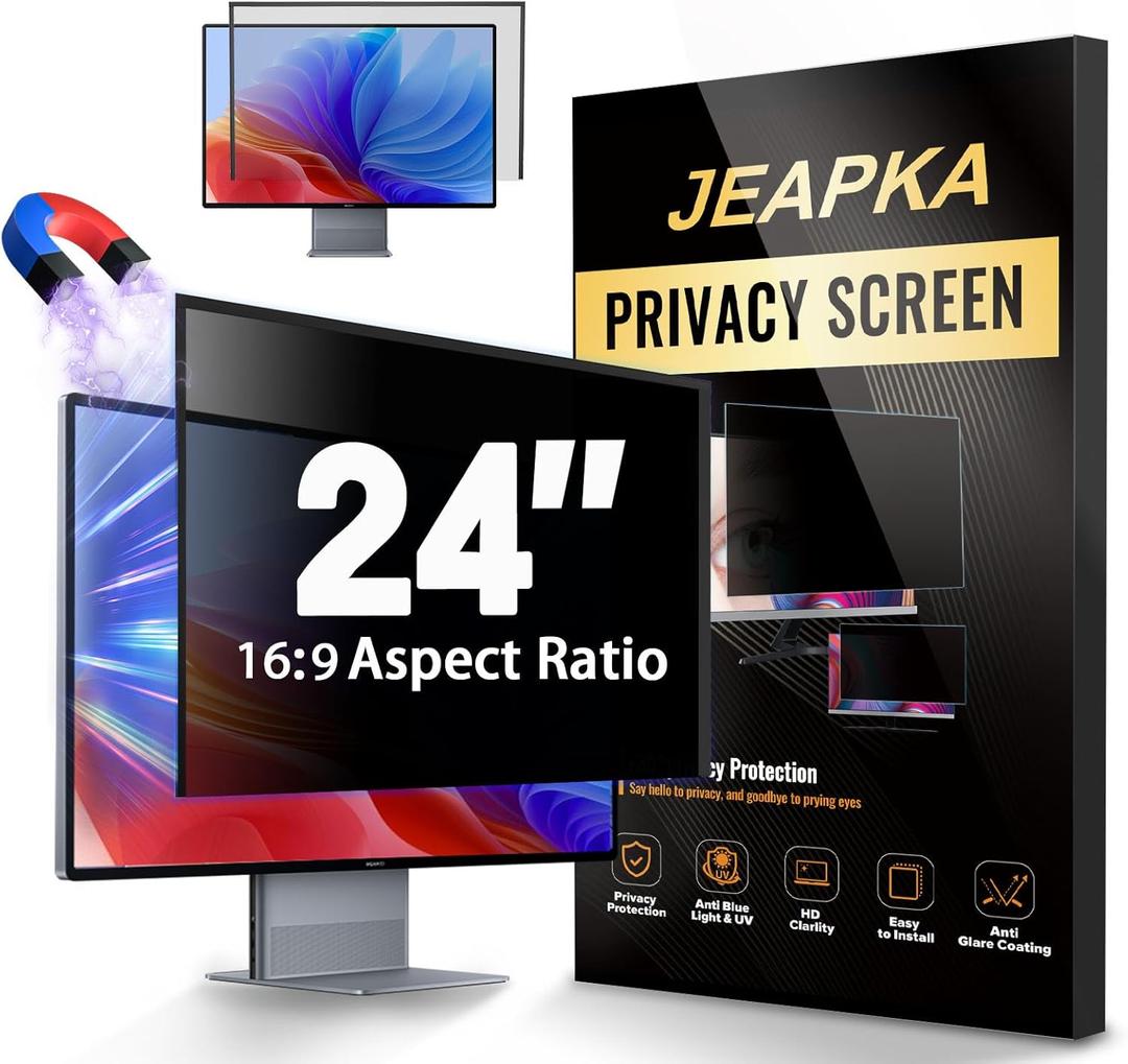 Hidden Design Magnetic Computer Privacy Screen 24 inch, Removable Privacy Screen Filter for Frameless Monitor 16:9 Widescreen, Anti Blue Light Shield, Anti-Glare Protector