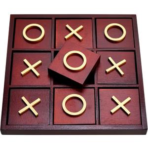 9.5-inch Wooden Tic Tac Toe Game, Decorative Coffee Table Games for Adults and Family Activities